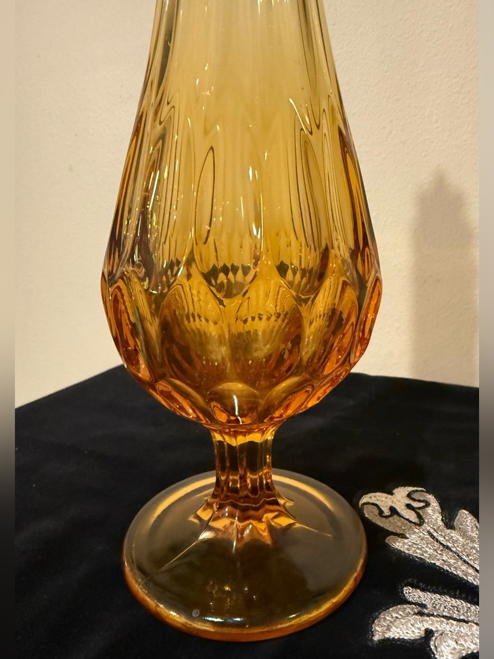 Fenton Colonial Amber Thumbprint Swung Vase 18.5" Vintage MCM Glass - Picture 7 of 11